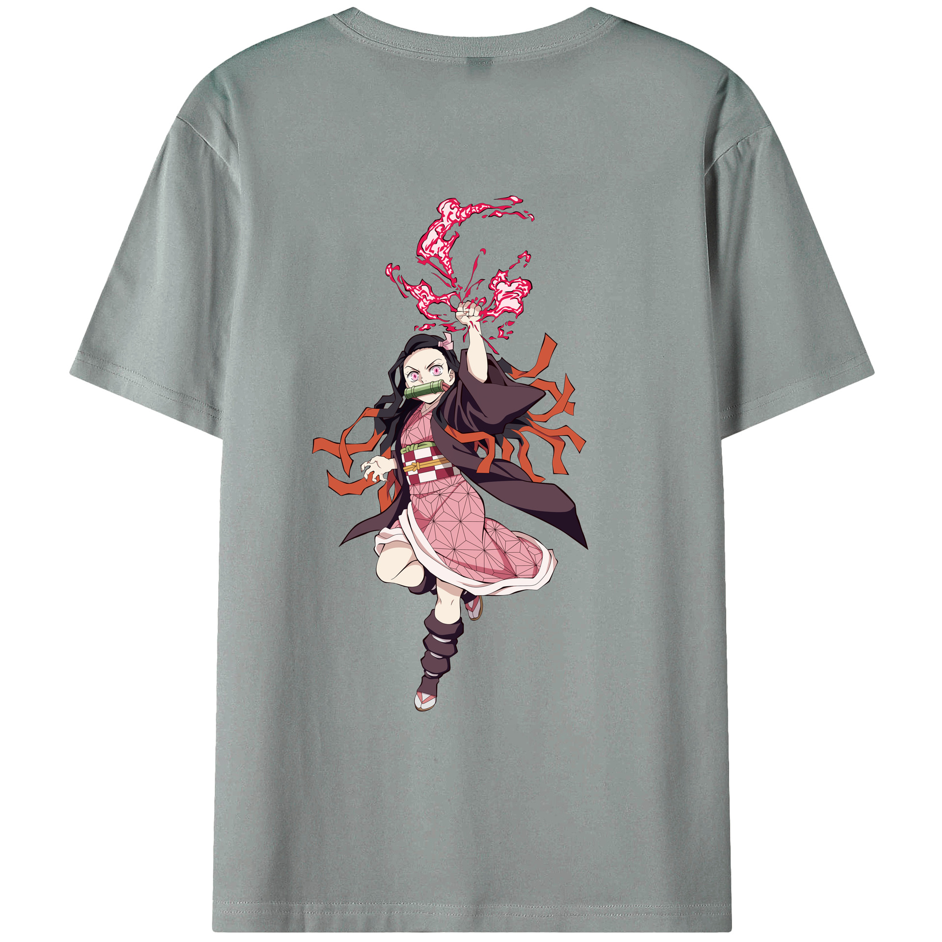（画像用） 鬼滅の刃（きめつのやいば）竈門 禰󠄀豆子／かまど ねずこ Kamado Nezuko 綿100％ メンズ半袖Tシャツ（バックプリント） 通気性